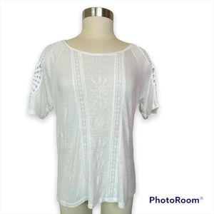 Desigual Blouse Crochet Cold Shoulder Linen Blend White Medium NWT